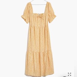 Madewell square neck tiered midi dress in sunflower field XS